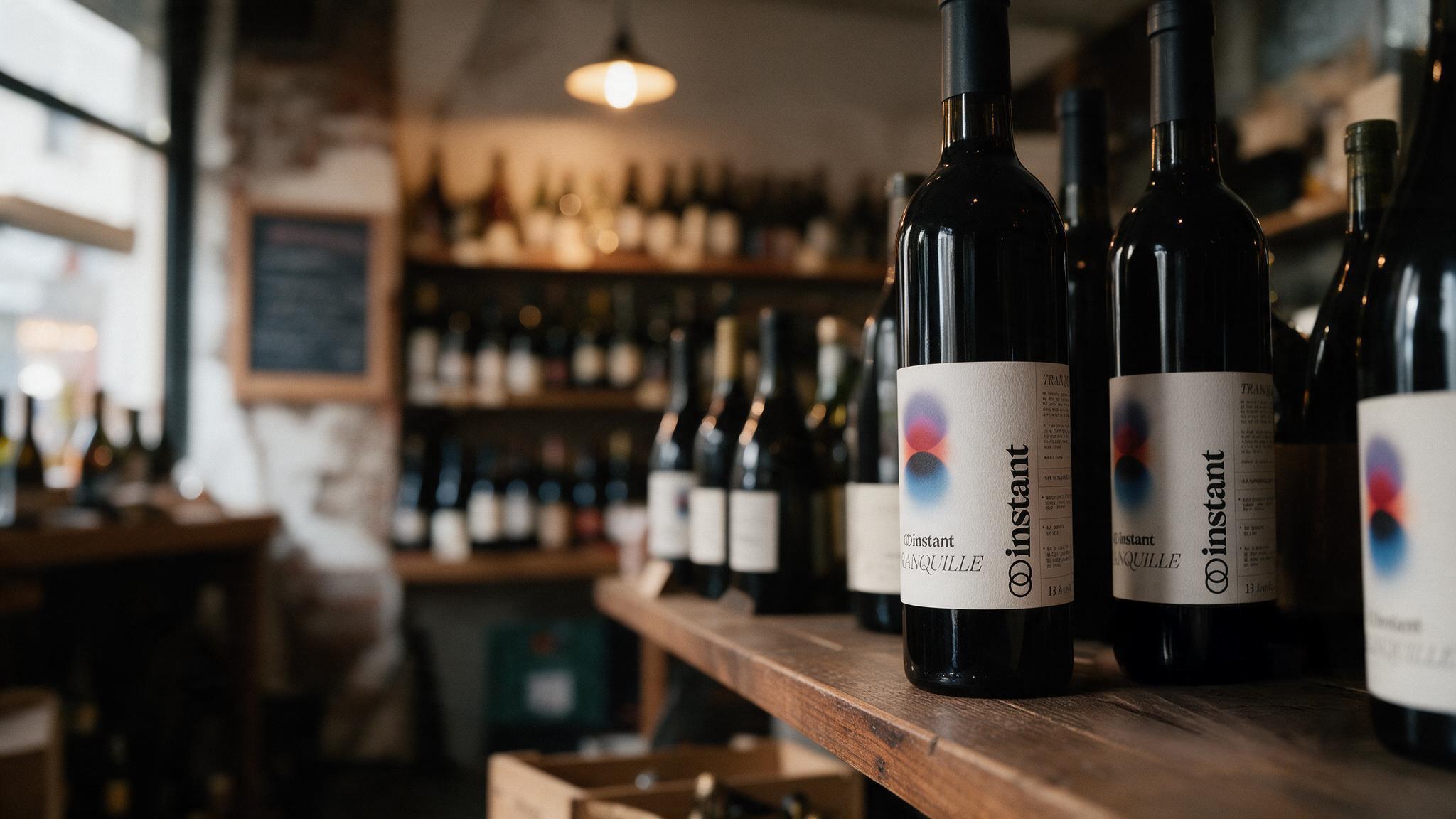 Bouteilles instant sur une étagère de bar à vin